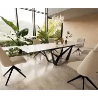 DELIFE Eetkamertafel Edge 200-300x100 keramiek Calacatta Luxe wit-goud-grijs spider vlak staal zwart uitschuifbaar