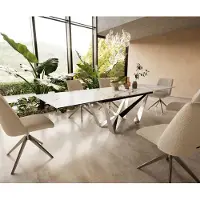 DELIFE Eetkamertafel Edge 200-300x100 keramiek Calacatta Luxe wit-goud-grijs spider vlak staal RVS uitschuifbaar