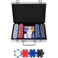 Longfield Games Pokerset in Zilveren Koffer met 200 Chips – Compleet met Kaarten, Dealer Buttons & Dobbelstenen – Engelhart