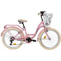 DaviBikes Amelia – Kinderfiets – 24 inch – 7 versnellingen – Shimano – V-brake – 130-165 cm – Roze/Creme – Meisje