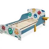 Relaxdays peuterbed - 60x94x143 cm - met tafeltje - uitvalbeveiliging - lattenbodem - monsters - MDF