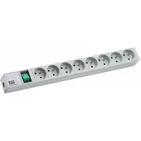 Bachmann 333.419 19 inch Stekkerdoos voor patchkast 1 HE Geaarde contactdoos Met schakelaar Zilver (metallic)