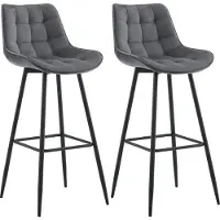 CLP Dartford Set van 2 barkrukken - Met rugleuning - Met voetsteun - Metalen frame - donkergrijs Fluweel