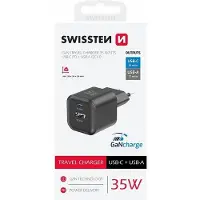 Swissten USB-C Snellader - 2 poorten - GaN technologie - 35W - Zwart