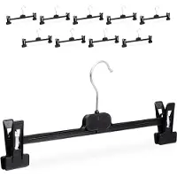 Relaxdays broekhanger - kledinghanger met klemmen - 10 stuks - rokhanger klem - kunststof - zwart