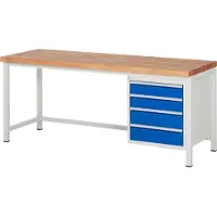 RAU Werkbank serie 8162, in hoogte verstelbaar, 4 schuifladen, B 2000 x D 700 x H 840 - 1040 mm