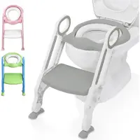 LifeGoods WC Verkleiner met Trapje - Toilettrainer met Opstapje - Potje peuter - 2 tot 7 Jaar - Grijs/Wit