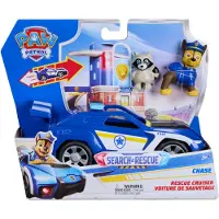 Paw Patrol - Search & Rescue - Chase's voertuig met 2 figuren & terugtrekfunctie - Speelgoedvoertuigen