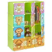 Relaxdays kinderkast met diermotieven - kinderkamer kledingkast - kunststof klikverbinding groen