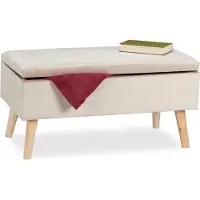 Relaxdays zitbank met opbergruimte - 40 l - houten poten - met deksel - halbank - crème