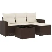 vidaXL 5-delige Loungeset met kussens poly rattan bruin