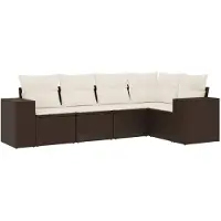 vidaXL 5-delige Loungeset met kussens poly rattan bruin