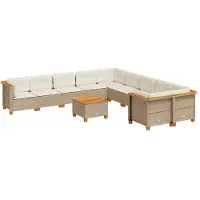 vidaXL 11-delige Tuinset met kussens poly rattan beige