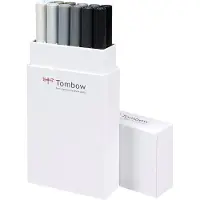 Tombow ABT Dual Brush Tekenpennen - Brushpennen - Grijze kleuren - Set van 12 stuks