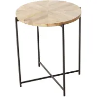 Boltze bijzettafel visgraat - metaal zwart - hout koffietafel 53x46cm.