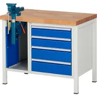 RAU Werkbank model 8185, 4 schuiflades, kast met inschuifdeur, incl. bankschroef, B 1000 x D 700