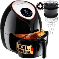 Monzana Heißluchtfriteuse, 6,5 liter, inclusief bakvorm, pizzaplaat, grillrooster, hete luchtoven, 1850 W, zonder vet of olie, keuken, receptenboekje, kunststof, zwart