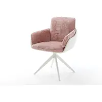 DELIFE Draaistoel Luan-Flex met armleuning materiaalmix echt leer wit-rosé kruisframe breed wit 360° draaibaar rocker-functie