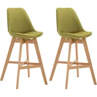 CLP Set van 2 barkrukken Cannes, bekleed met stof, met rugleuning en voetsteun | Kleur: groen, frame: naturel
