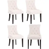 CLP Aberdeen Set van 4 eetkamerstoelen - Zonder armleuning - Hout - Fluweel - creme antiek