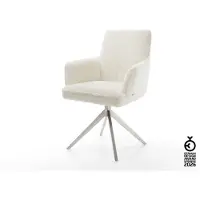 DELIFE Draaistoel Heira-Flex met armleuning bouclé wit kruisframe breed roestvrij staal 360° draaibaar rocker-functie pocketveer kern