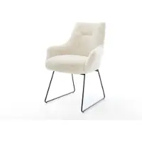 DELIFE Eetkamerstoel Alja-Flex met armleuning pluchen crème-wit slipframe zwart pocketveer kern