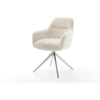 DELIFE Draaistoel Pejo-Flex pluchen crème-wit kruisframe breed roestvrij staal 360° draaibaar rocker-functie pocketveer kern