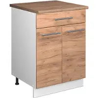 Vicco Onderkast voor spoelbak/kookplaat Fame-Line, Goudkleurig Eiken/Wit, 60 cm met lade, WB Eik