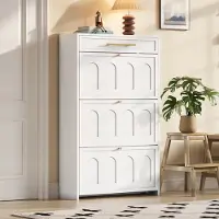 HAUSS SPOLE Schoenenkast - Minimalistisch Met 6 Open Vakken En 1 Lade - Voor Hal En Entree - MDF Wit - 70x25x123,5 Cm