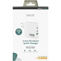 Sinox beslag 140W GaN Multi Device Wall Charger USB-C + C + A - PD -PPS-GAN , White