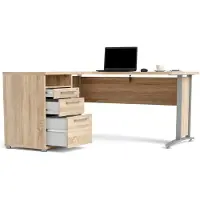 Dmora Prisme Hoekbureau met 1 plank en 3 laden, eiken decor