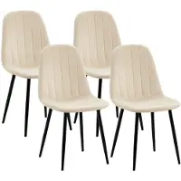 CLP Baxter Set van 4 Eetkamerstoelen - Zwart Metalen Frame - Velvet - Fluweel/creme