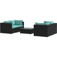 vidaXL 5-delige loungeset voor de tuin met kussens, van polyrotan, zwart
