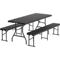 LifeGoods Inklapbare Picknickset - 180cm x 74cm - Tuintafel met 2 Banken - Weerbestendig - Campingtafel - Biertafel Opklapbaar - Voor Binnen en Buiten - Voor 6 tot 8 Personen - Rattan Zwart