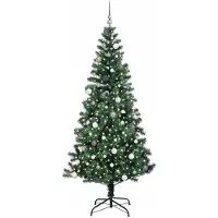 vidaXL Kunststof Voorverlichte Kerstboom Groen 210 cm PVC en Metalen