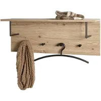 Haku wandkapstok, 4 haken, elk met 3 kg draagvermogen, kledingstangen, hoedenplank, B 800 x D 200 x H 300 mm, hout/metaal, licht eiken decor/zwart