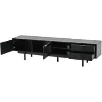 OKWISH TV meubel - Lowboard 200 cm met 2 deuren en 2 lades - Geschikt voor televisies tot 80 inch, veel opbergruimte - Spaanplaat + gehard glas - Zwart