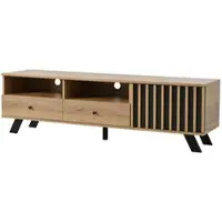 OKWISH Tv Meubel 150 X 38 X 44 Cm - Met 2 Lades En Kast - Voor 60 Inch Tv In Kleine Woonkamer - Spaanplaat - Naturel Hout