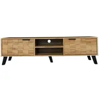 OKWISH TV Meubel - Retro Design Met 2 Deuren En Open Opbergruimte - Praktisch Tv Kast Voor Televisie - Spaanplaat - Vintage Bruin - 160,5x35,5x45 cm