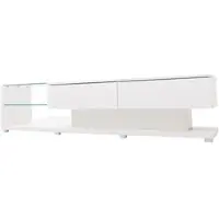 OKWISH TV-Dressoir – Serie – 2 Laden – Met Instelbare LED – Natuurlijke Moderne Stijl Met Glasplanken – Spaanplaat Wit Hoogglans – 170×36×38 cm