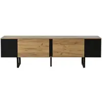 OKWISH Tv Meubel - Voor Tv Tot 75 Inch - 180 X 40 X 55 Cm - 2 Deuren En Open Vakken - Soft Close - Spaanplaat Naturel Hout