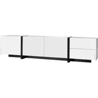 OKWISH TV-Meubel – Modern Lowboard 3 Deuren 1 Lade 1 Klepdeur – Minimalistische Stijl Met Opbergruimte – Spaanplaat Wit+Zwart – 170×30×39 cm