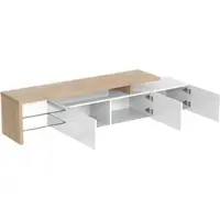 OKWISH TV-Meubel – Serie 3 Deuren – Met LED – Glasplanken & Opbergruimte – MDF+Glas Wit+Notenbruin – 197,5 cm