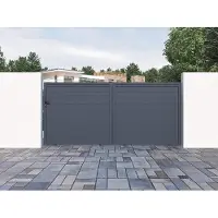 Vente-unique Gemotoriseerde schuifpoort in aluminium NAZARIO antraciet - L350x158cm