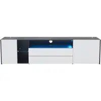 OKWISH TV-Meubel – 180×40×45 cm – 2 Lades 2 Deuren – Met LED-Lichtstrip (App-Bediening) – Hoogglans Voorzijde – Wit+Zwart – Geschikt Voor 75 Inch TV
