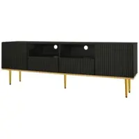 OKWISH TV-kasten 165x36x55 cm - TV meubel Met Opbergruimte - 2 Deuren En 2 Lades - Modern Design - Rechthoekig - TV Meubels - Hout - Zwart