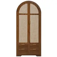 STILVORA Kledingkast - Gebogen Deuren Met Rattan - Ruime Kleerbeugel En Onderlade - Stevige Poten Voor Slaapkamer En Hal - MDF - 80x50x179 cm - Notenbruin