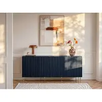 Vente-unique Buffetkast met 4 deurtjes van mdf en staal - Blauw en goudkleurig - YESINIA
