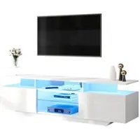 OKWISH TV-kast - TV-Meubel met 2 Deuren, 3 Halfoffene Opbergvakken en LED-Band - Voor de Woonkamer - 160x40x45 cm - MDF - Wit