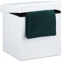 Relaxdays Poef met opslagruimte - opvouwbaar - 38 x 38 x 38 cm - linnen - hocker 40L - Kleur: WIT